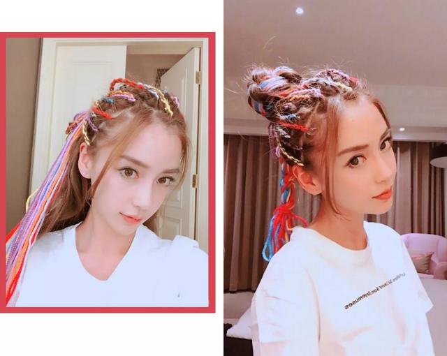 angelababy这款彩虹辫并不是一编到底,而是采用了 编发 丸子头的结合